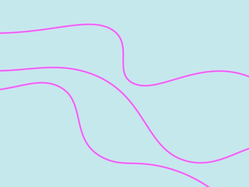 Pinke, geschwungene Linien vor hellblauem Hintergrund.