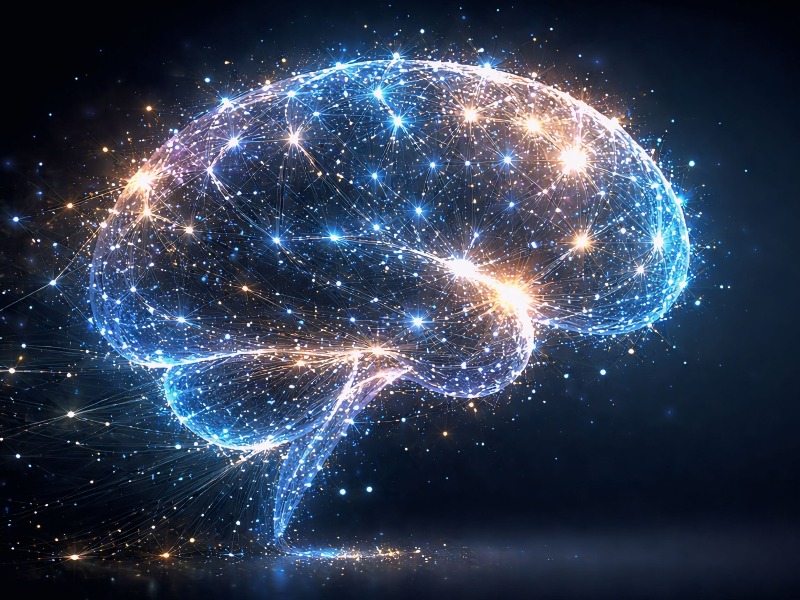 Brain illustration with glowing neural connections 
